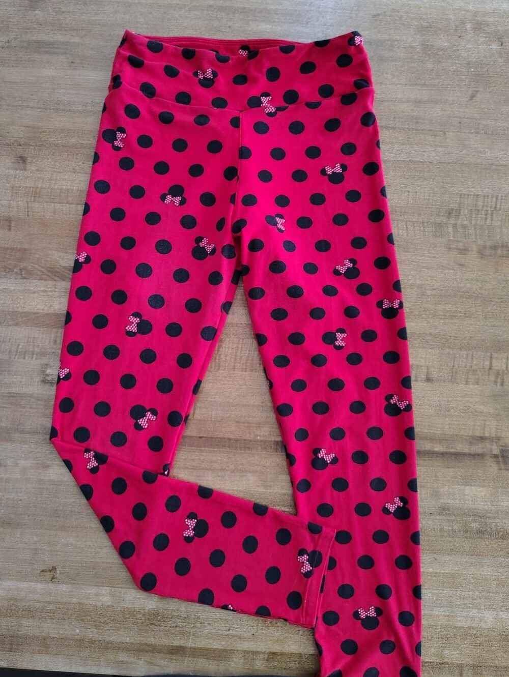 LuLaRoe Disney One Size Leggings Red Black Polka Dot Minnie Mouse